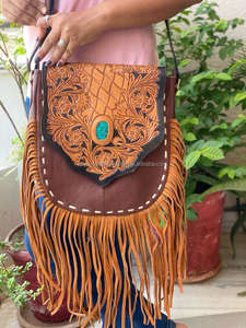 กระเป๋าสะพายพาดลำตัวหนังแท้ขนาดใหญ่ประดับพู่สำหรับผู้หญิงกระเป๋าสะพายไหล่หินเทอร์ควอยซ์หนังแท้ออกแบบได้ตามต้องการ - Product Image 2