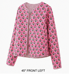 Custom Women’s Pink Floral Quilted <b>Jacket</b> <b>Lightweight</b> Printed Cotton Casual Reversible Spring Autumn Coat Ladies Fashion <b>jackets</b> - Product Image 2