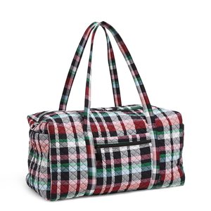 Quilted Checkered Duffel Bag <b>Large</b> Capacity Zipper Closure Travel Weekender Bag Polyester Material - Product Image 4