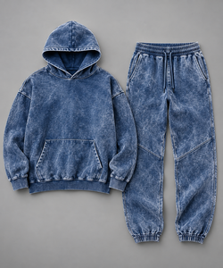 Ensemble de survêtement unisexe vert à capuche, manches longues, couleur unie, coton lavé, coupe décontractée, pour l'automne - Product Image 6