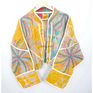 Authentic Handmade 100% Cotton <b>Kantha</b> <b>Jacket</b> Mandarin Collar Full Sleeves Breathable Eco-Friendly All Season Fashionable Design - Product Image 1