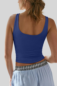 Camiseta sin mangas para mujer, de color liso, con tirantes, acanalada, a la moda, con doble forro, cuello en V, informal, básica, moderna, para hacer ejercicio, salir o ir de fiesta. - Product Image 3