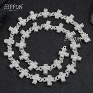 <b>Mens</b> 925 Silver Moissanite <b>Cross</b> Link <b>Chain</b> Iced Pave <b>Cross</b> Necklace Luxury Statement <b>Chain</b> Jewellery For <b>Men</b> - Product Image 1