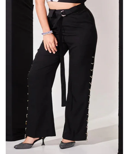 Pantalon large en crêpe noir orné de strass pour femme, coupe ample, léger, idéal pour les soirées et les occasions spéciales, tissu doux et confortable, tendance - Product Image 1