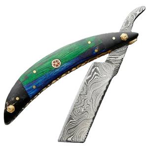 Jexmoo - Navaja de Afeitar Recta de Acero de Damasco Tradicional Hecha a Mano y Personalizada para Barberos, con Funda de Cuero, Regalo para Padrinos de Boda - Product Image 1