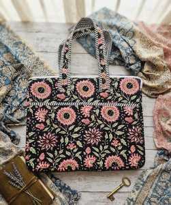 Floral Cotton Laptop Tote Bag Lightweight Waterproof Shoulder Handbag for Office Travel - Product Image 3