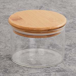 Pot de conservation en verre borosilicate transparent de 320 ml avec couvercle en bambou naturel, récipient alimentaire hermétique pour la conservation des aliments secs dans la cuisine - Product Image 1