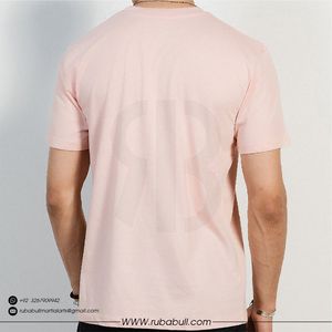 T-shirt pour homme à manches courtes, col rond, rose clair, coupe classique, couleur unie, en coton tricoté, style décontracté - Product Image 4
