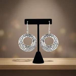 Oxidized Finish 925 Sterling Silver Hoop Earrings for Women Handmade Textured <b>Round</b> Statement Jewelry - Product Image 4