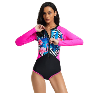 Custom Logo Sexy Zipper Sports One Piece <b>Swimsuit</b> Women's High Cut <b>Long</b> <b>Sleeves</b> Breathable Spandex/Polyester Quick - Product Image 3
