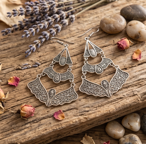 DIVYORO Vintage Filigree Chandelier Earrings Elegant Antique <b>Inspired</b> Women's Fashion <b>Jewelry</b> Statement Earrings for Party - Product Image 4