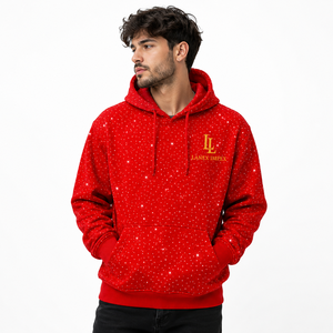 Sweat-shirt à capuche pour homme en molleton rouge avec strass, logo personnalisé, streetwear décontracté, sweat-shirt à manches longues, mode hiver - Product Image 1
