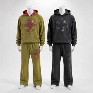 <span class=keywords><strong>Tuta</strong></span> Invernale Personalizzata da Uomo in 100% Cotone Terry Traspirante 400g, Set Verde con Stampa Grafica, Felpa con Cappuccio e <span class=keywords><strong>Pantaloni</strong></span> Jogger Casual - Product Image 3