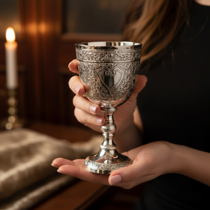 Decorative Silver Goblet Glass | Royal Engraved <b>Cup</b> <b>for</b> Home Decor Use Bar Accessories Festive Gift Premium Finish Design - Product Image 1