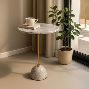 Round Coffee <b>Table</b> Marble Top Semicircle Base Modern <b>Sofa</b> <b>Side</b> <b>Table</b> for Living Room Bedroom Balcony Study Home Decor - Product Image 3