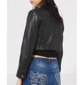Wholesale Custom Women's <b>Gothic</b> Motorcycle <b>Jacket</b> Nappa Leather Breathable Custom Branding Zipper Closure Short Length - Product Image 4