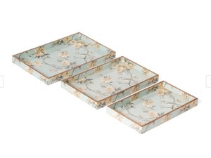 Juego de bandejas de lujo bohemias con diseño floral esmaltado y marco de madera artesanal, bandejas rectangulares decorativas para el hogar y la cocina - Product Image 3