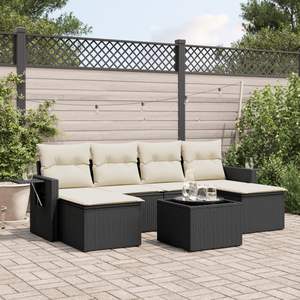 Ensemble de canapé de jardin à accoudoirs réglables en rotin PE noir, 7 pièces - Product Image 1