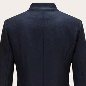 Camisa Chaqueta Azul Oscuro con Cuello Mandarín, Cierre de un Solo Botón, Color Sólido, Corte Ajustado, Manga Regular, Invierno, Casual, Bordada, para Hombre - Product Image 4