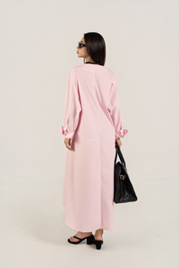 เดรสลำลองทรงตรงลายทางเต็มตัว ผ้าป๊อปลินคอวี แขนปกติ ผ้าฝ้าย 100% ซักเอนไซม์แล้ว ใส่สบายช่วงฤดูร้อน ความยาวปานกลาง ทรงหลวม เรียบง่าย - Product Image 3