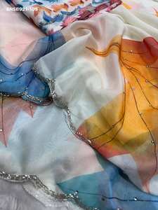 Nuevo conjunto de sari y blusa de seda Tebby de diseño elegante con estampado y trabajo manual Cutdana, proveedor de India Saree Love - Product Image 5