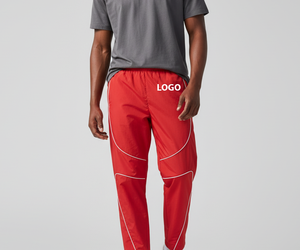 Pantalon de survêtement rouge pour homme avec taille élastique et bande latérale, respirant, léger, décontracté, vêtements de sport d'été - Product Image 5