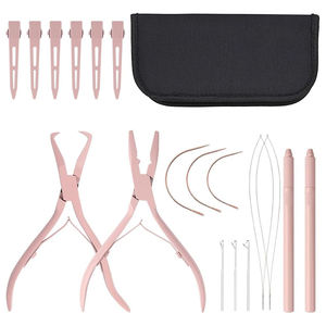 Hair Extension <b>Tools</b> Kit Metal Pliers Clips Remover Needles For Installation And Removal <b>Pink</b> Color Hair extension for women - Product Image 1
