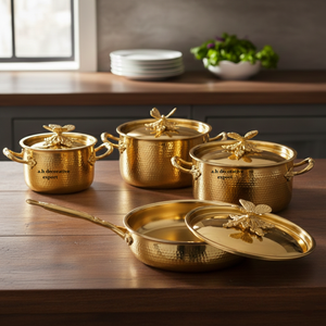 Wholesale Europe Design Decorative Gold Finish Hand-Hammered Stainless Steel Eco-Friendly Casserole Set for Hotel Restaurant - Product Image 2