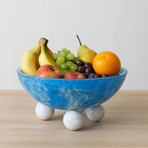 Bol décoratif artisanal en os bleu poli avec incrustations, base en laiton, vaisselle de luxe artisanale, accent de décoration intérieure, Inde - Product Image 4