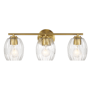 Lampada da Bagno a Tre Luci in Ottone Satinato, Applique da Parete con Vetro Trasparente Sopra lo Specchio, Illuminazione per Bagno - Product Image 2