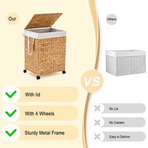 Cesto Portabiancheria Intrecciato in Giacinto d'Acqua Naturale con Coperchio e Ruote - Product Image 3