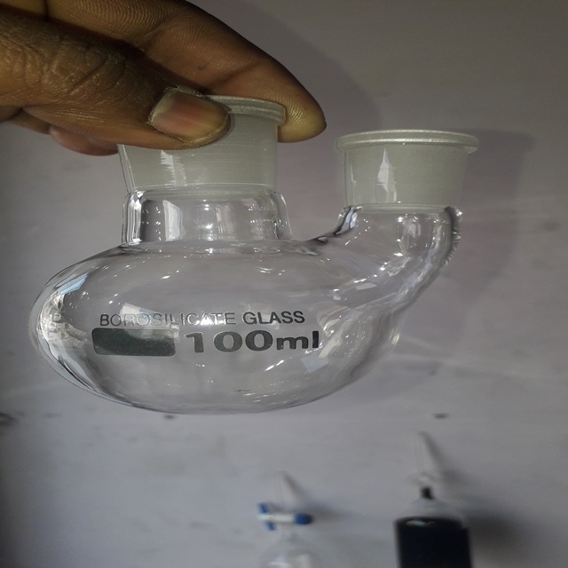 MAYALAB Boro 3.3 Glass Round-Bottom Two Neck Flask (Model MRV2N1) 100ML Transparent Laboratory Distillation Scientific OEM 1