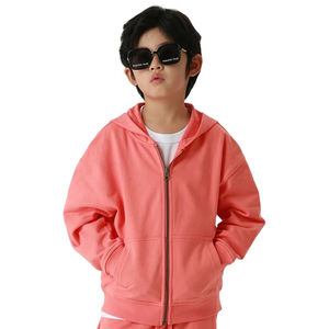 Vente en gros de sweat-shirts à capuche zippés pour enfants, couleur unie, sans motif, sweat-shirts à capuche zippés en molleton 100% coton pour enfants, respirants - Product Image 3