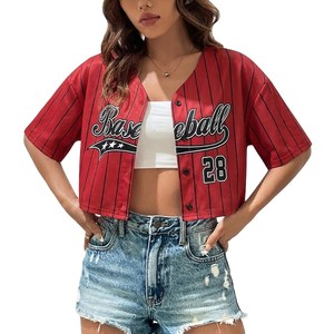 Women's Pink <b>White</b> America Baseball Jersey <b>Crop</b> <b>Top</b> Off Shoulder Spaghetti Strap Short Sleeve Loose Fit Summer Sportwear - Product Image 2