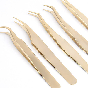 Ensemble de pinces à cils plaquées or, pointe de précision, surface lisse, outils de maquillage pour les sourcils et les extensions de cils - Product Image 4
