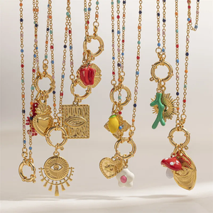 Collar con Colgante Geométrico Natural Ojo del Diablo para Mujer, en Acero Inoxidable Chapado en Oro de 18K - Product Image 1