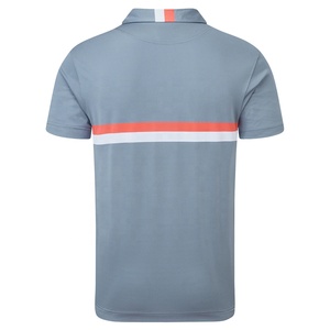 Polo en tricot à manches courtes pour homme, design décontracté à blocs de couleurs, gris avec rayures orange et blanches - Product Image 2