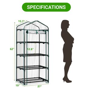 Mini serra a 4 livelli con copertura in PVC, porta avvolgibile con cerniera e design impermeabile per giardini interni (27" x 19") - Product Image 3