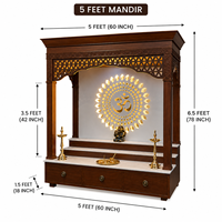 Temple domestique moderne de luxe en bois massif pour Diwali, avec base en marbre, design Om rétroéclairé par LED, étanche, fait main, en bois, pour la Pooja
