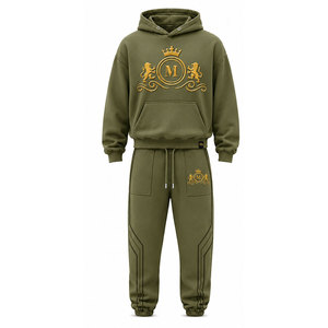 Mudassar - Chándal Ligero para Hombre, Color Verde Oliva, Talla Grande, Estilo Vintage, con Capucha, 100% Algodón, Logotipo Estampado en Foil, Cordón Ajustable - Product Image 3