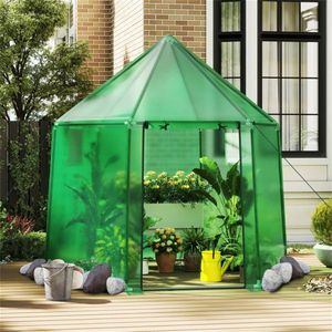 Mini serra a tenda 78x68x75 pollici per giardinaggio tutto l'anno, facile da montare, con telaio in acciaio e legno, in policarbonato e polietilene - Product Image 3
