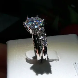 Moissanite Engagement <b>Ring</b> 925 Sterling Silver Round Cut Luxury Wedding <b>Ring</b> Women Bridal Jewelry - Product Image 1
