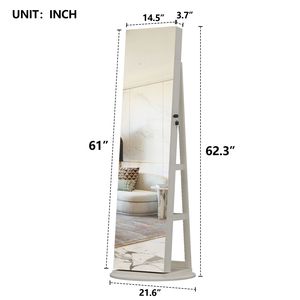 Miroir sur pied pivotant à 360 degrés avec armoire à bijoux verrouillable pour coiffeuses et vanités de maquillage - Product Image 2