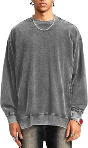 <b>Men's</b> Oversized Acid Wash Crew Neck Long Sleeve Sweatshirt Vintage Olive Green Pullover customize sweatshirts for brand - Product Image 6