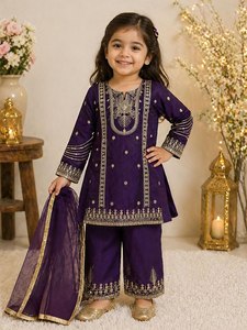 Conjunto de Salwar Kameez Bordado para Niñas con Dupatta, Ropa Tradicional para Fiestas Infantiles, Estilo Indio-Pakistaní - Product Image 1