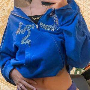 Sudadera con capucha personalizada con diamantes de imitación para mujer, sudadera gótica con cremallera estilo callejero de gran tamaño para mujer 2023 - Product Image 6