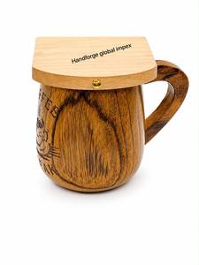 Tasse à café ou à thé en bois classique faite à la main de haute qualité avec soucoupe 200 ml – Verre écologique pour bière et vin - Product Image 4