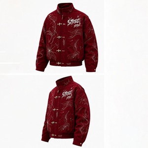 Vintage Washed Street Style <b>Leather</b> Bomber <b>Jacket</b> Premium Embroidered Oversized <b>Winter</b> Fashion Zip Casual Outerwear - Product Image 2
