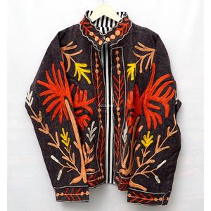 Chaqueta Blusón con Cuello Mandarín y Patrón Floral Bordado a Mano, Manga Larga, Algodón de Pato Ecológico y Transpirable, para Mujer, Otoño - Product Image 1