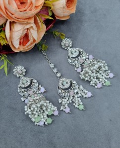 Royal Cubic Zirconia Choker Necklace Set with Mang tika & Earrings Rhodium Plated Jewellery Set Wedding Reception Wear Jewellery - Product Image 6